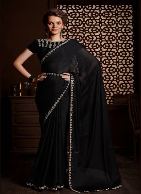 Black Colour Rajpari By Nari Fashion Party Wear Saree Catalog 7002