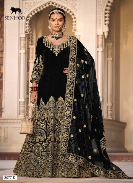 Black Colour Riwayat By Senhora SN 3077 Anarkali Wedding Salwar Suits Wholesale In Delhi 3077-D