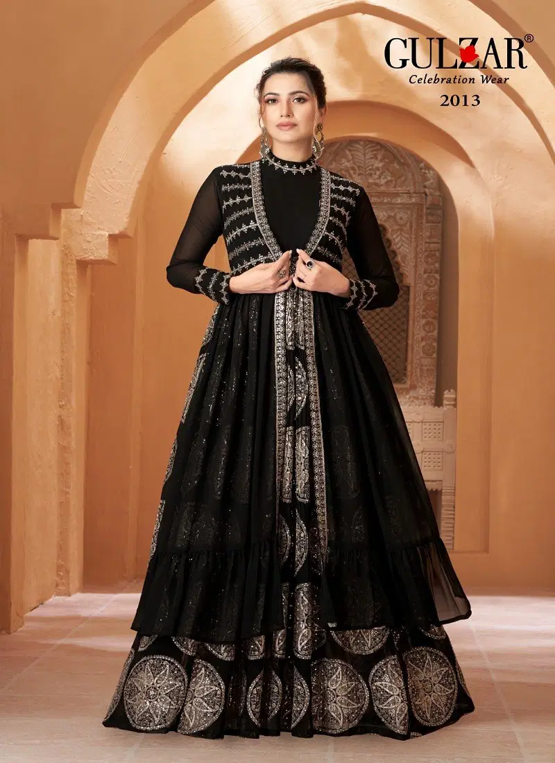 Black Colour Romaa By Gulzar Georgette Wedding Wear Gown With Dupatta Suppliers In India 2013