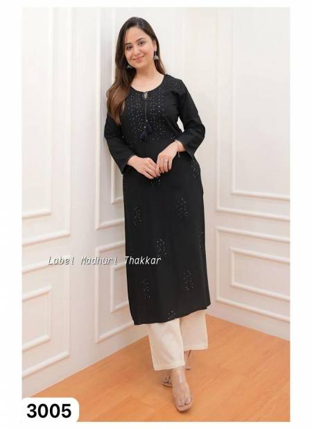 Black Colour Rooh 1 by Rasili Nx Rayon Cotton Kurti With Bottom Exporters In India 3005
