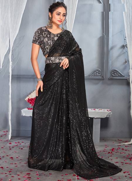 Black Colour Rudra Designer Party Wear Sarees Catalog 1646