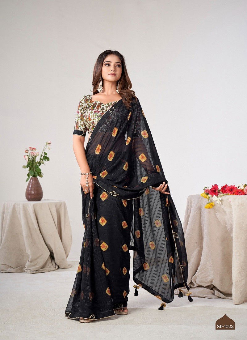 Black Colour Saadi Vol 3 By Stavan Georgette Fancy Weaving Saree Suppliers In India SD-1022