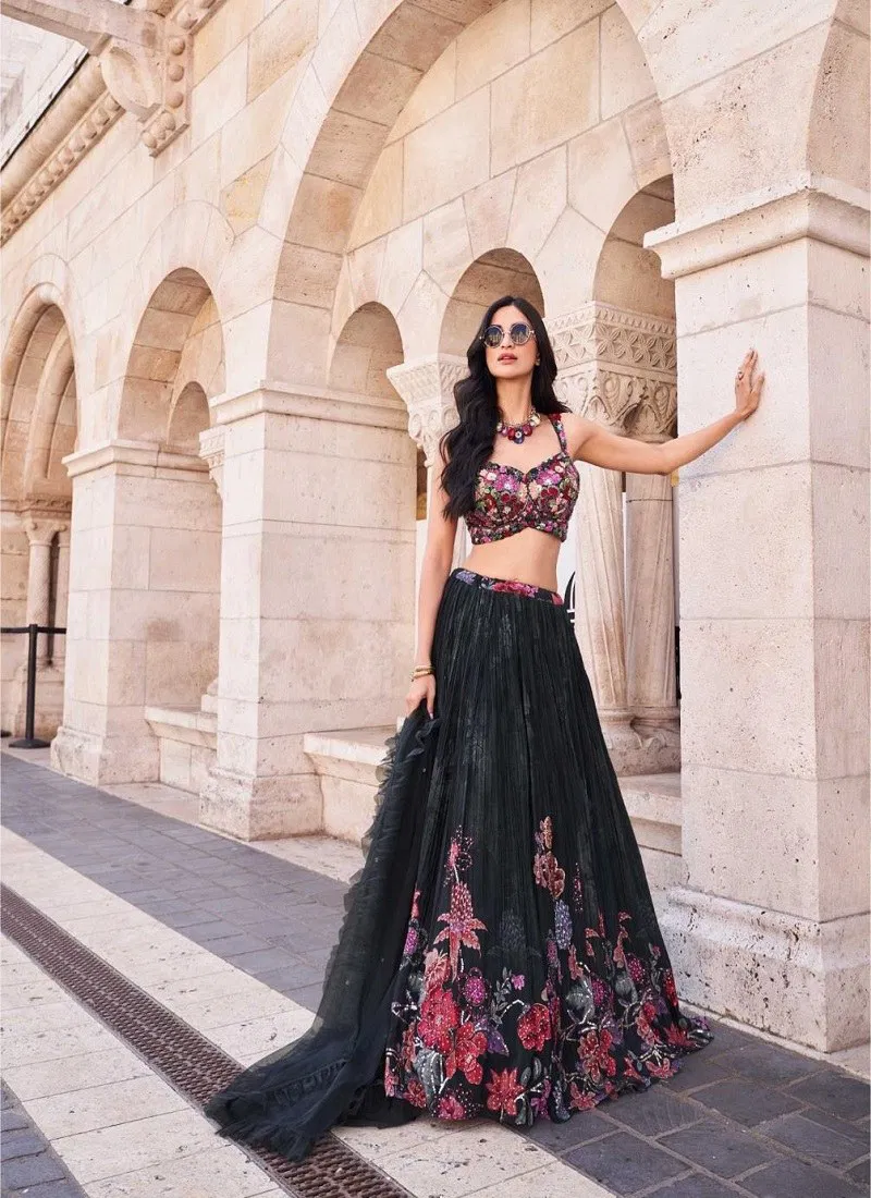 Black Colour Sakhiyaa By Sayuri Chinon Silk Designer Lehenga Choli Orders In India 5707