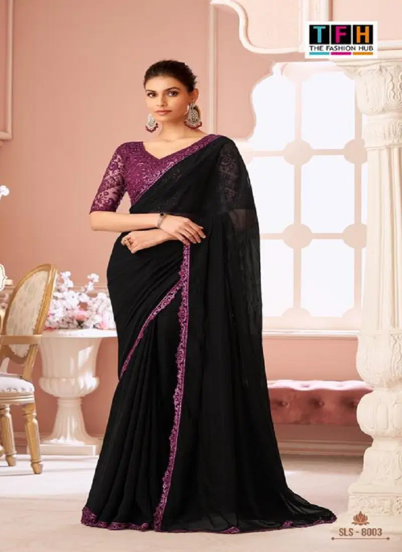 Black Colour Salsa Style 4 By TFH Party Wear Sarees Suppliers In India SLS-8003