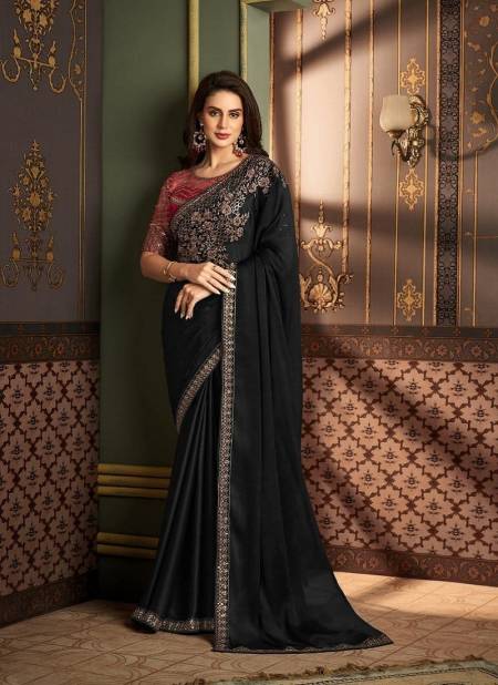 Black Colour Sandalwood 1202 Colour By TFH Designer Silk Party Wear Saree Wholesale Online SW-1202-E