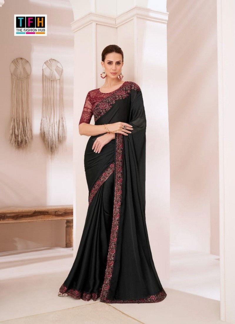 Black Colour Sandalwood Vol 13 By TFH Designer Party Wear Saree Suppliers SW-1306