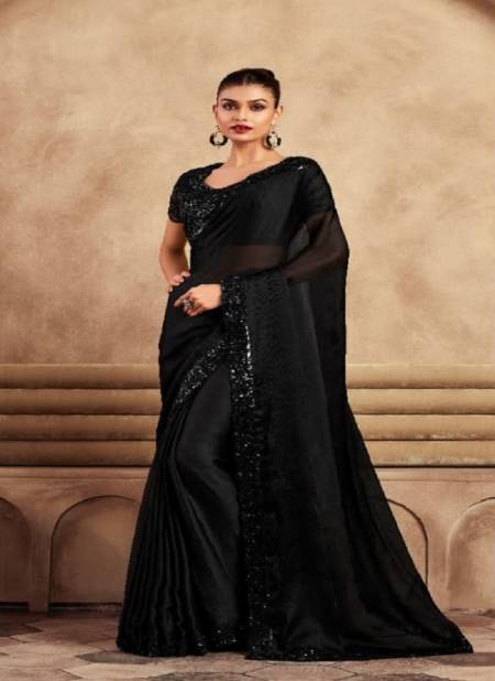 Black Colour Sarvaratna By TFH Heavy Designer Party Wear Saree Wholesale In Delhi SRV-7910