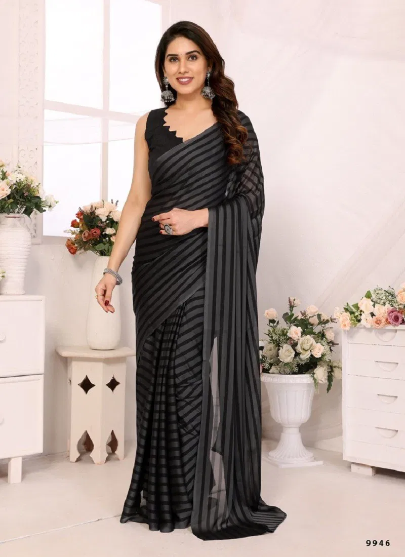 Black Colour Satrangi Vol 5 By S Walk Georgette Readymade Saree Suppliers In India 9946