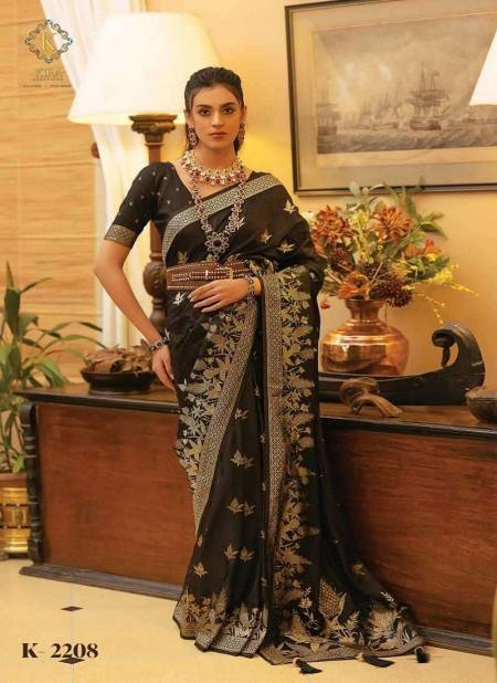 Black Colour Scarlett Vol 2 By Kira Satin Silk Wedding Wear Saree Exporters In India K-2208