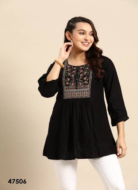 Black Colour Short Top Vol 1 By Mahotsav Embroidered Rayon Wester Top Exporters In India 47506