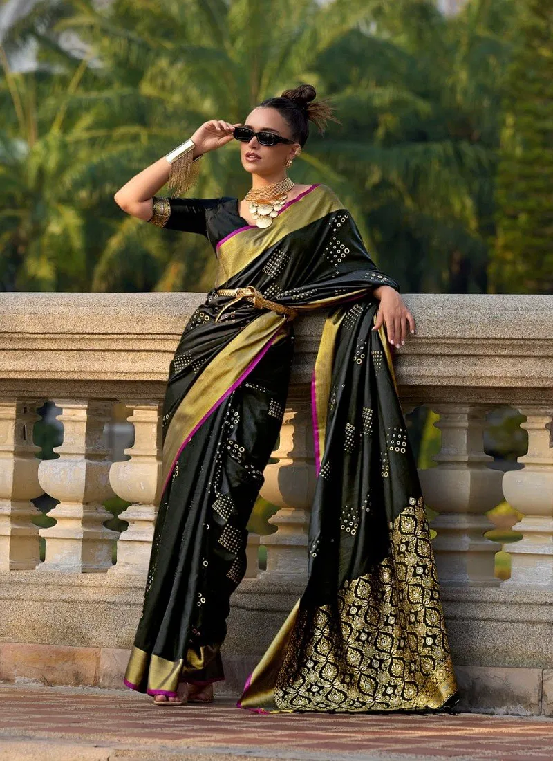 Black Colour Soft Silk By Rajtex Handloom Weaving Printed Sarees Wholesale Suppliers in Mumbai 1706