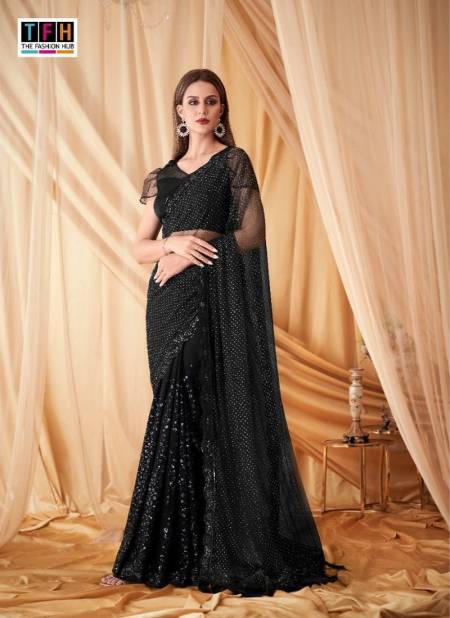 Black Colour Sparkle 4 TFH New Latest Georgette Designer Party Wear Saree Suppliers In India SPA-7605