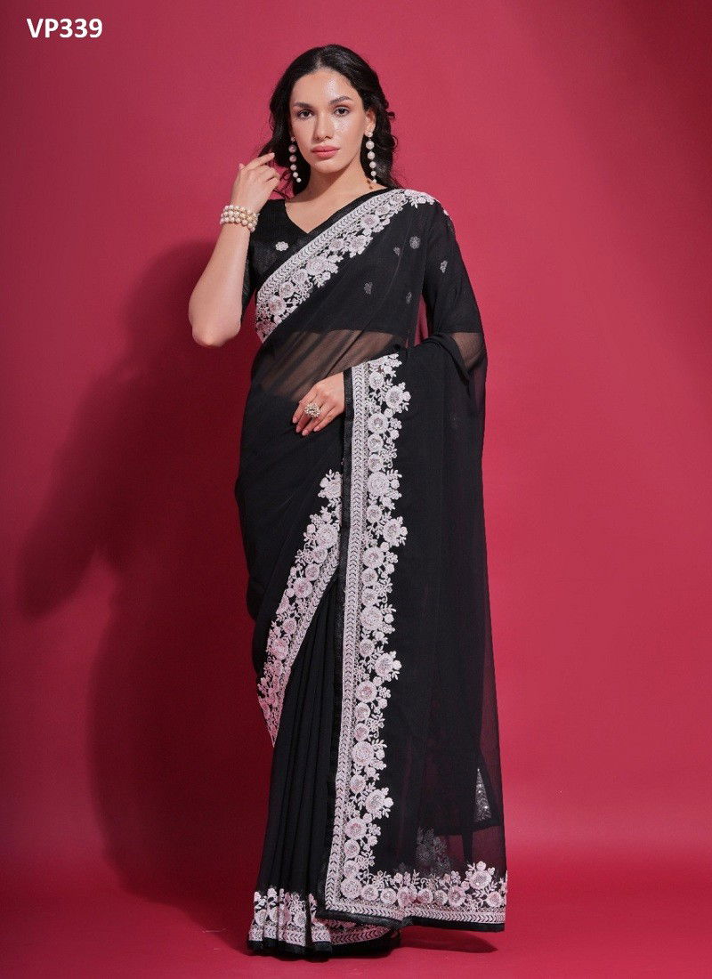 Black Colour Sundari White By Fashion Berry Georgette Saree Wholesalers In Delhi VP339