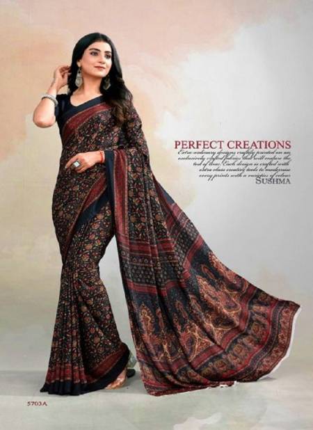 Black Colour Sushma Set 57 Daily Wear Printed Saree Catalog 5703 A