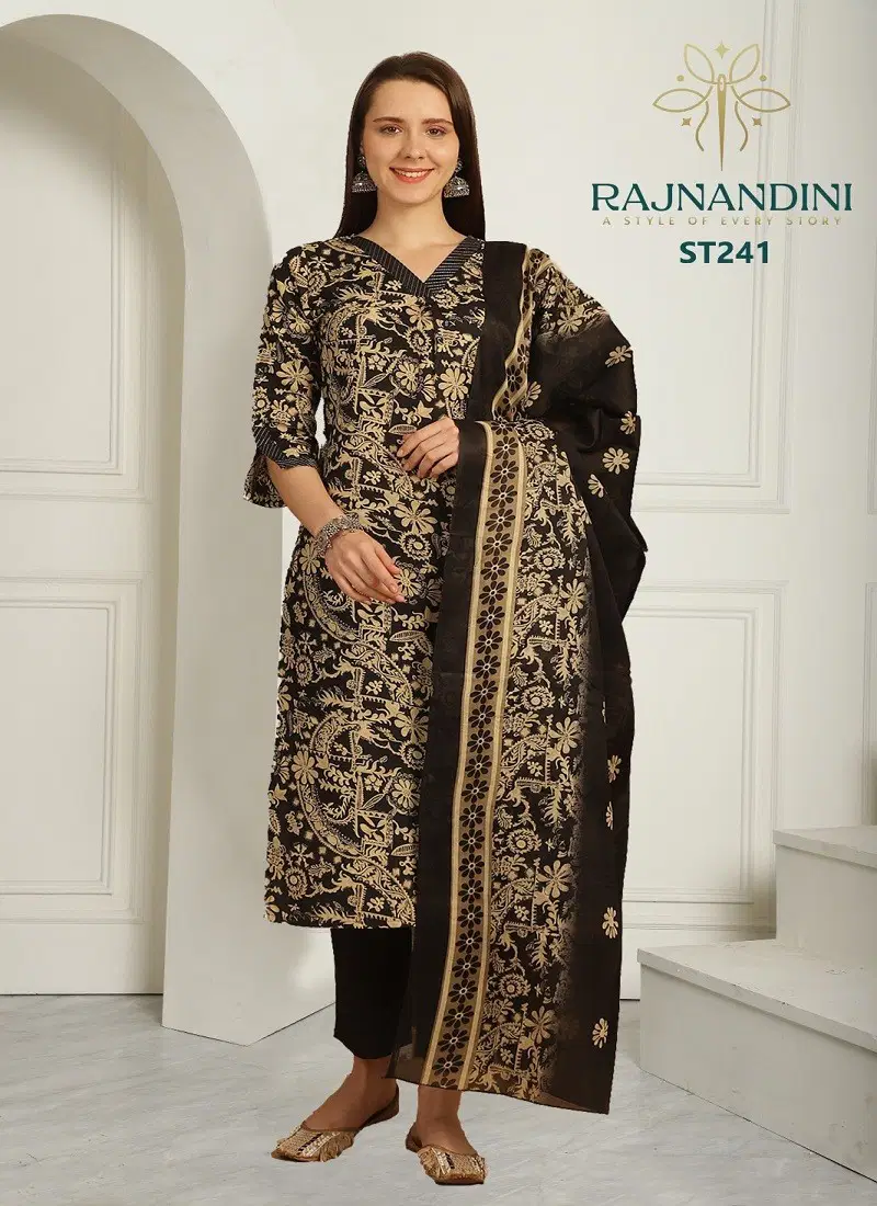 Black Colour Vamika By Rajnandini Heavy Indo Cotton Kurti With Bottom Dupatta Suppliers In India ST241