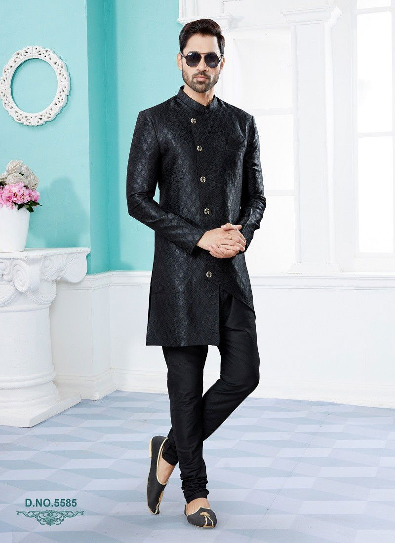 Black Colour Vol 14 Party Wear Mens Sherwani Wholesale Shop In Surat 5585