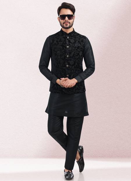 Black Colour Vol 43 Function Wear Modi Jacket Kurta Pajama Catalog 1843