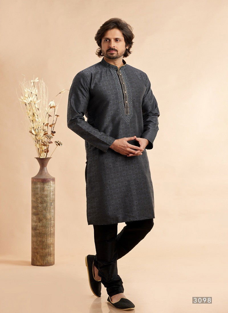 Black Colour Vol 93 Occasion Wear Jaquard Art Silk Mens Kurta Pajama Wholesale Online 3098