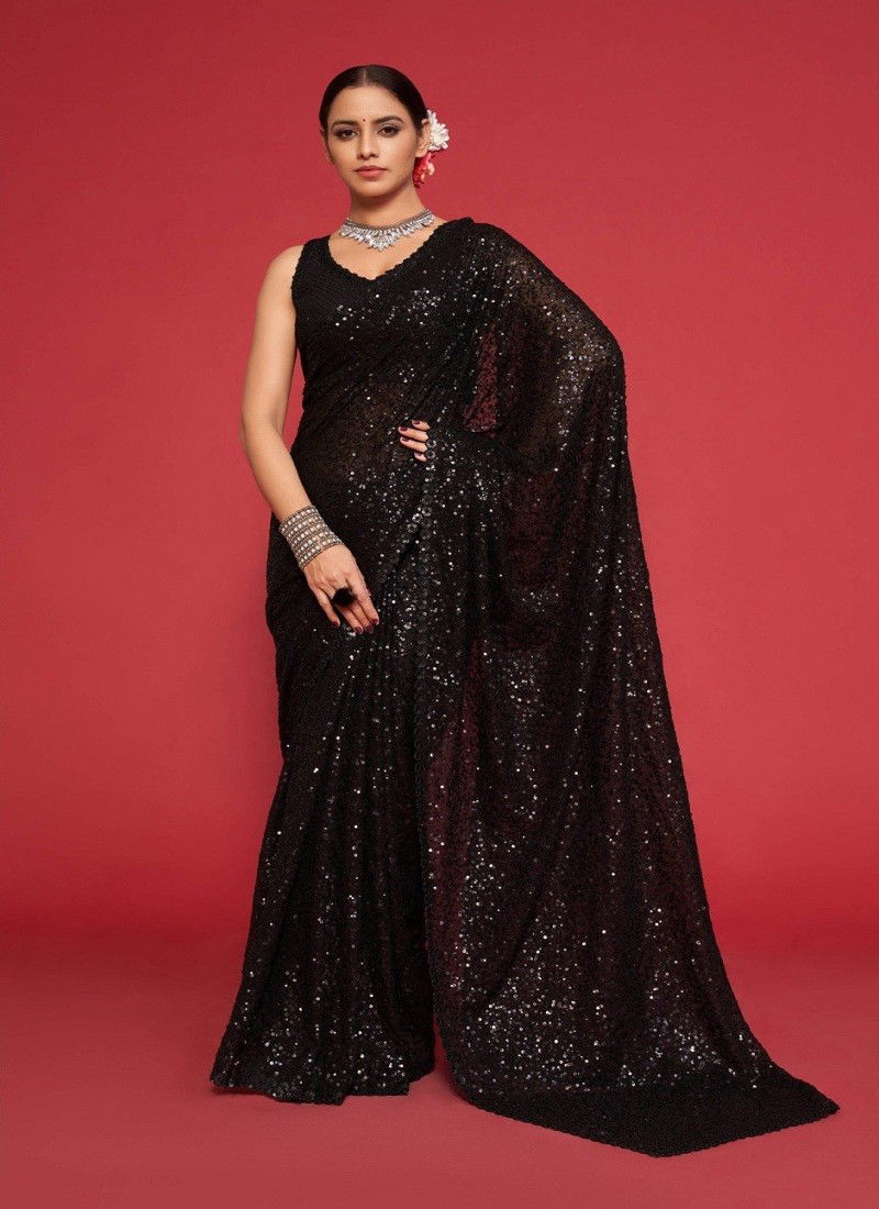 Black Colour Zeel The Starlit Sarees Georgette Party Wear Saree Wholesale Online 1012