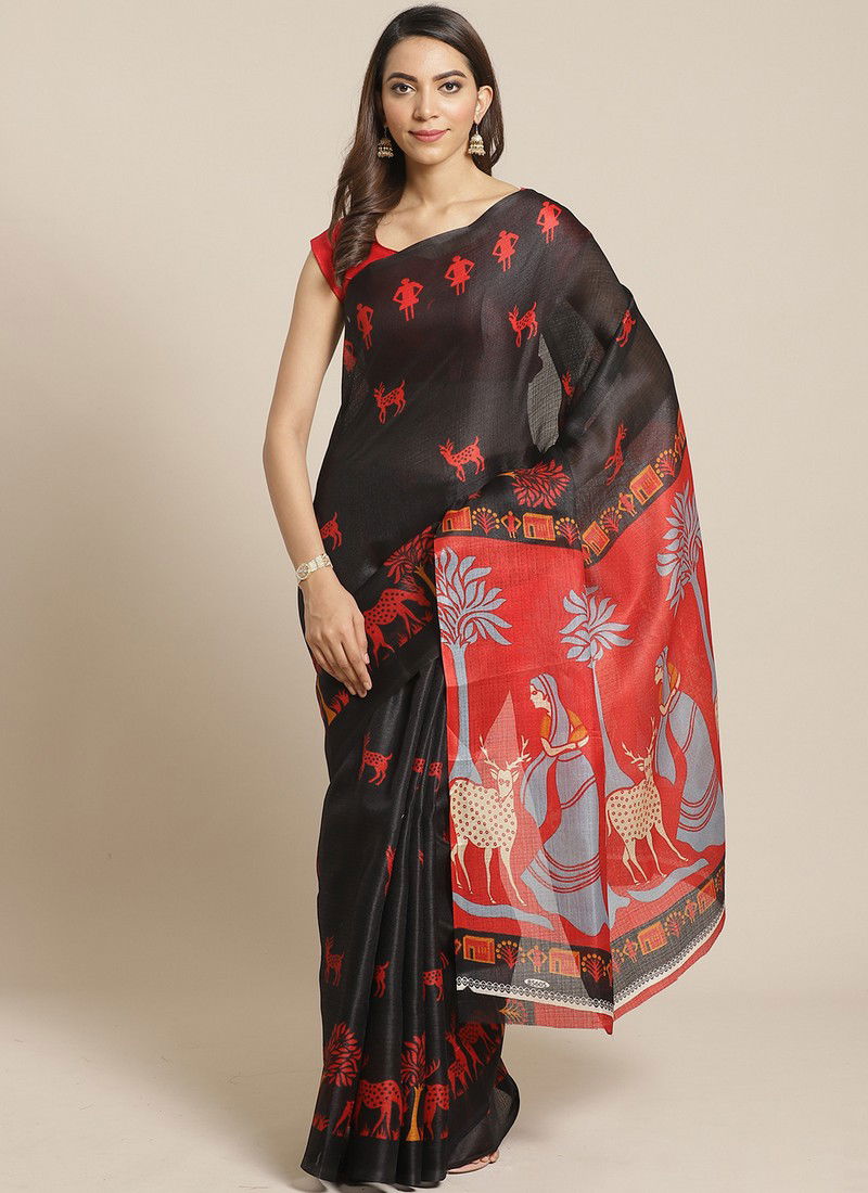 Black Daily Wear Pinted Bhagalpuri Saree 94