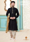 Black Dupion Silk Readymade Mens Kurta Payjama 1841