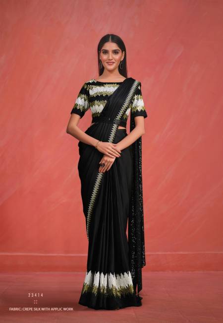 Black Elegancia By Mahotsav Crepe Silk Party Wear Saree Catalog 23414