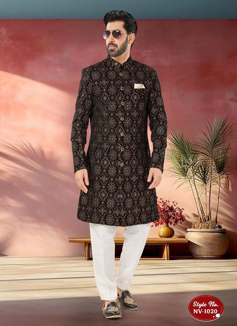 Black Gold Colour 1651 1 Occasion Wear Mens Indo Western Wholesale Shop In Surat NV 1020