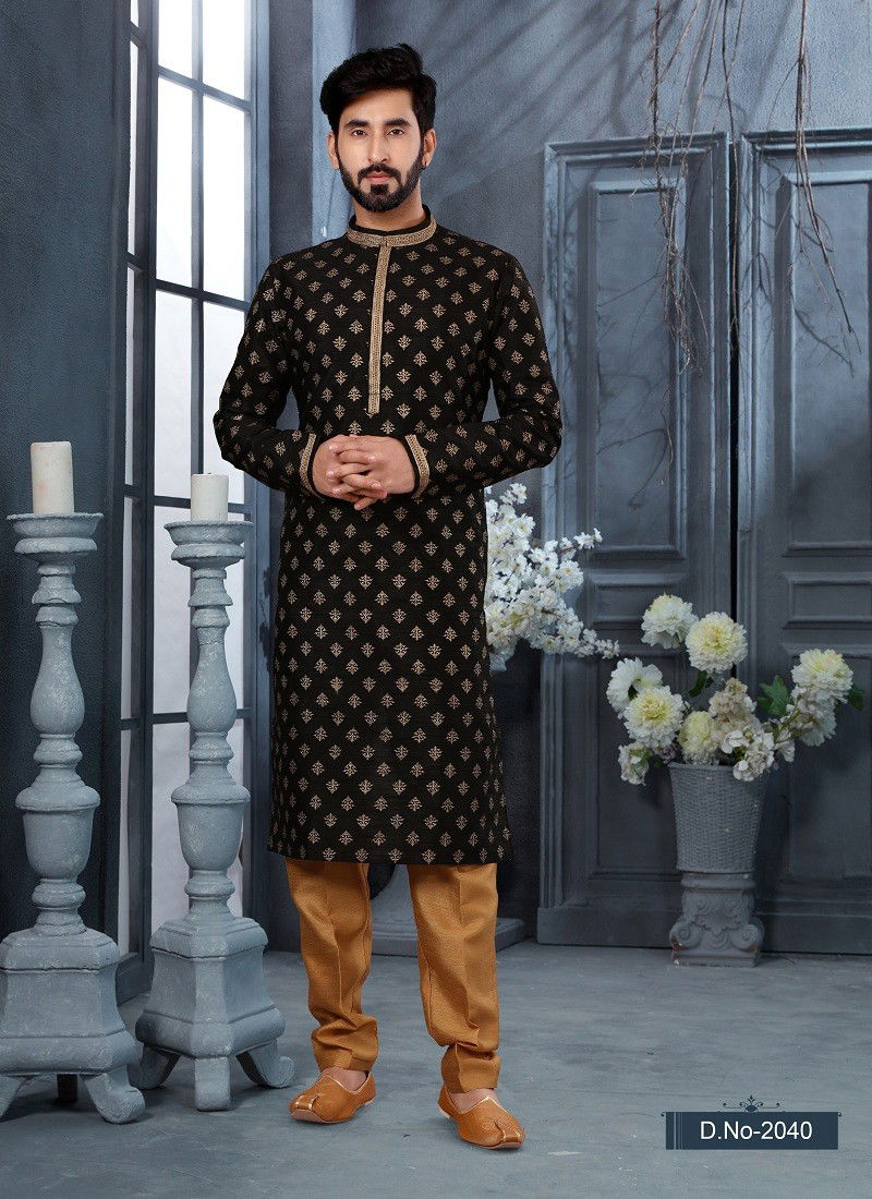 Black Gold Colour Vol 10 Function Wear Mens Kurta Pajama Exporters In India 2040