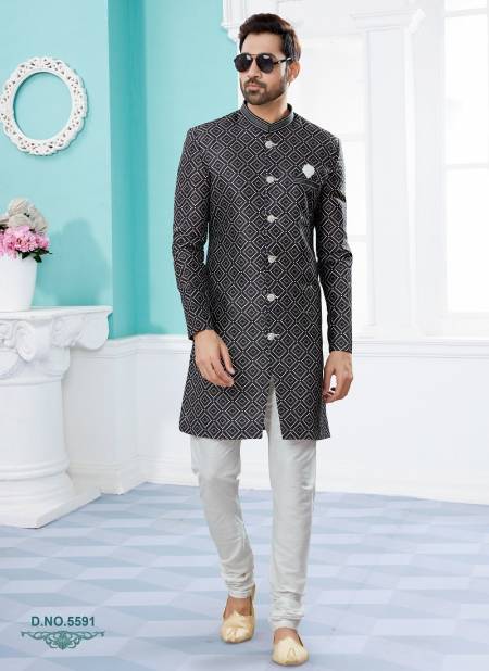 Black Grey Colour Vol 14 Party Wear Mens Sherwani Wholesale Shop In Surat 5591