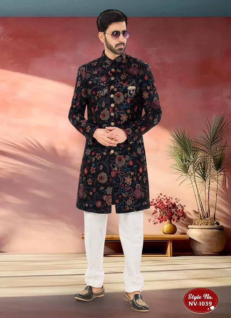 Black Multi Colour 1651 2 Designer Party Wear Mens Indo Western Suppliers In India NV 1039