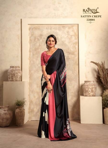 Black Multi Colour Jasmine By Rajpath Printed Satin Crape Casual Wear Saree Manufactures 220001
