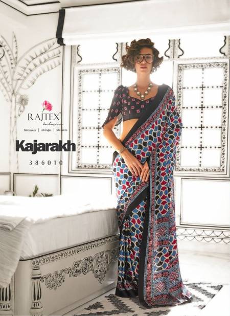 Black Multi Colour Kajarakh By Rajtex Printed Satin Crepe Best Sarees Wholesale Shop In Surat 386010