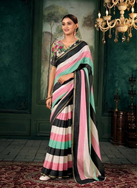 Black Multi Colour Meghdhanush By Rajpath Chanderi Linen Printed Casual Wear Bulk Saree Orders In India 650003