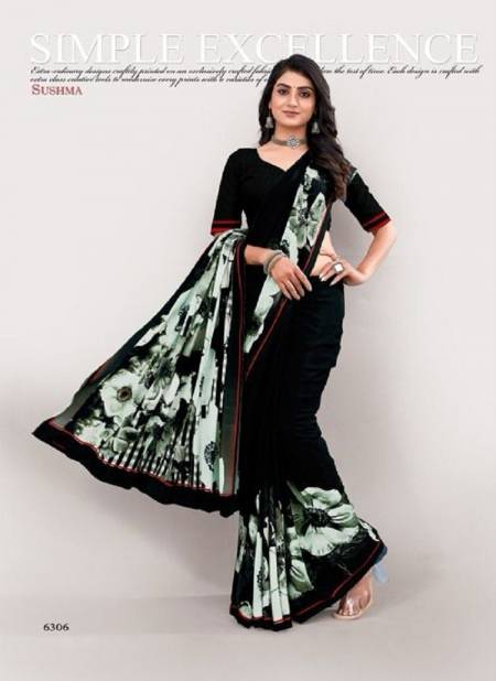Black Multi Colour Modern Classy By Sushma Digital Printed Crape Saree Surat Wholesale Market 6306