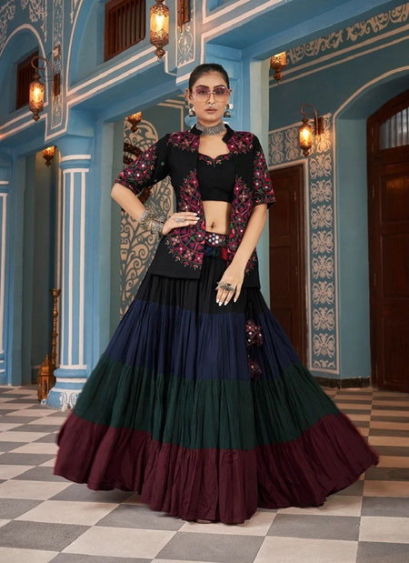 Black Multi Colour Raas Vol 15 By Shubhkala Designer Navratri Lehenga Choli With Jacket Exporters In India 2443