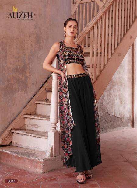 Black Multi Colour Readymade By Alizeh Desginer Party Wear Sharara Choli And Cape Exporters In India 5007