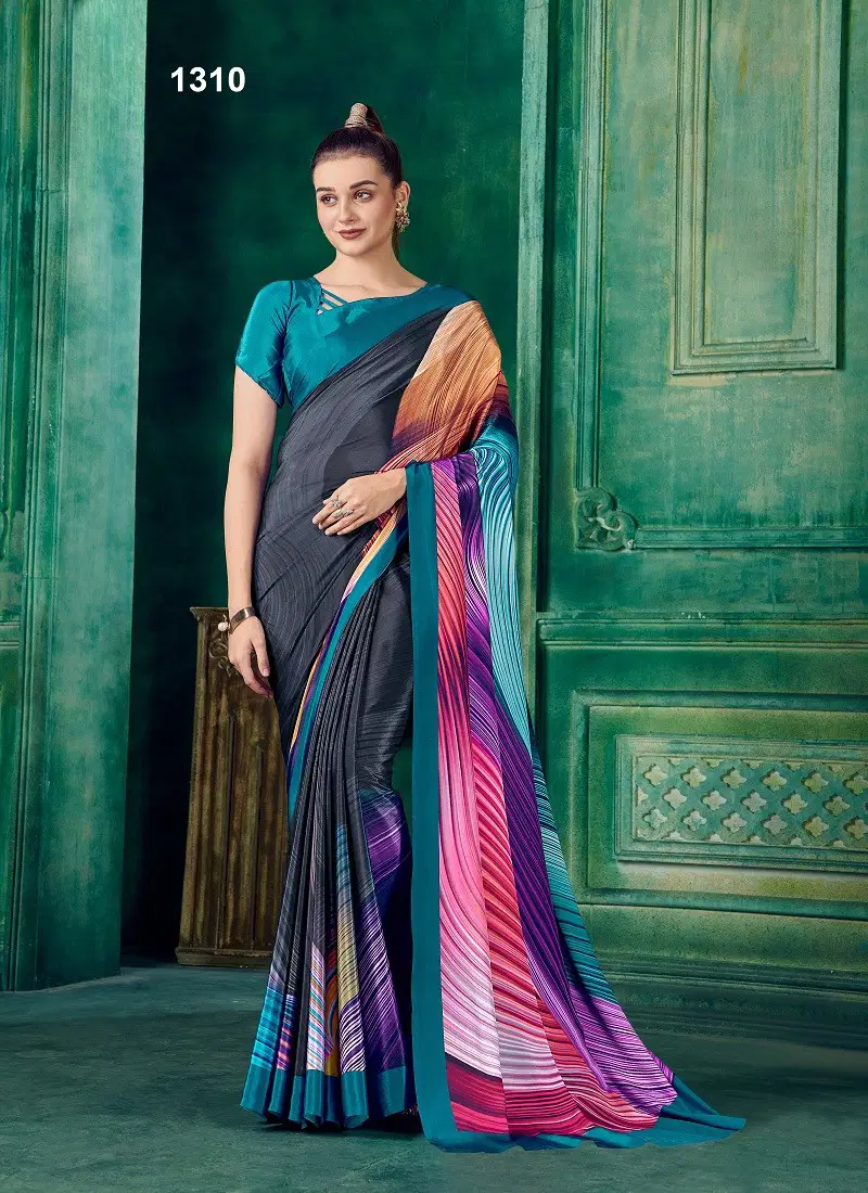 Black Multi Colour Rio By Jivora 1305 to 1318 Crepe Digital Printed Summer Wear Saree Wholesale Price In Surat 1310