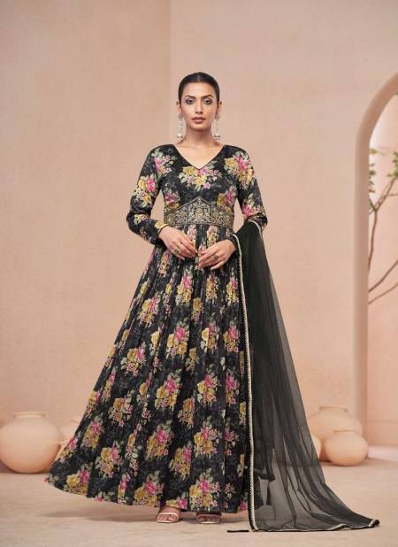Black Multi Colour Sajni By Gulkayra Fancy Printed Wedding Wear Readymade Suits Suppliers In India 7468 A