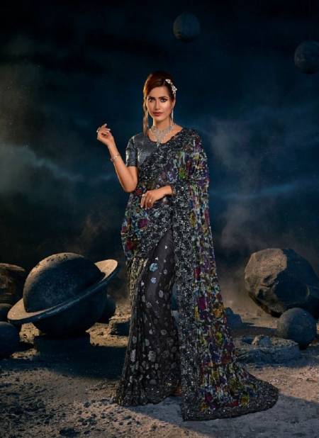 Black Multi Colour Swarovski Vol 4 By Mn Digital Net Designer Party Wear Saree Wholesale Online 6306