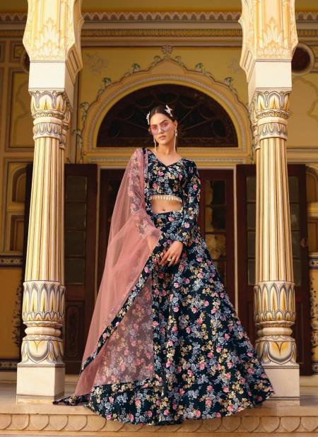 Black Multi Colour Titlee 2 By Senhora Crushed Silk Floral Printed fancy Lehenga Choli Wholesale Online 3015