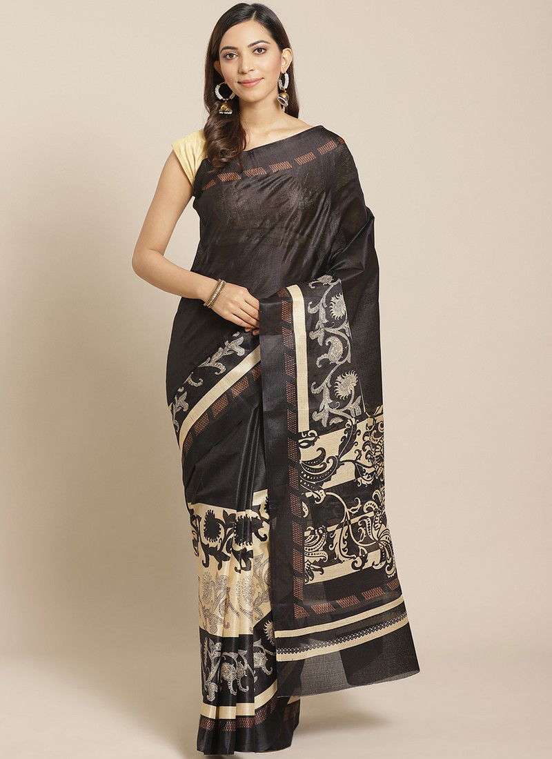 Black Pinted Bhagalpuri Saree 46