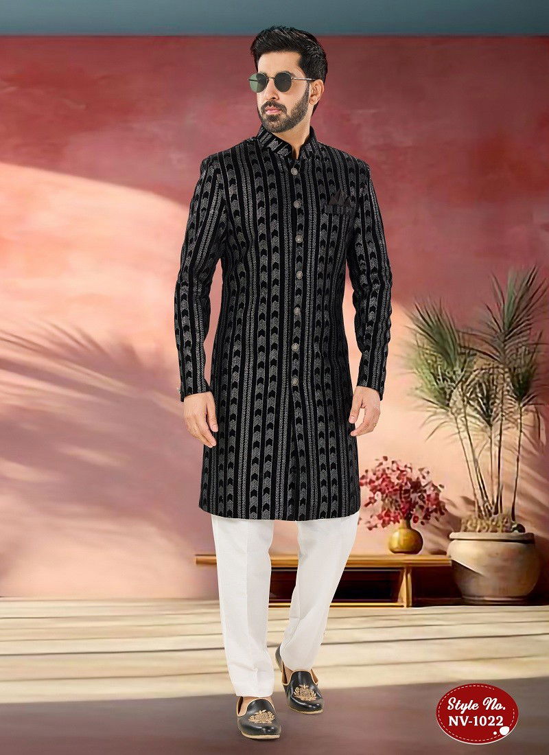 Black Silver Colour 1651 1 Occasion Wear Mens Indo Western Wholesale Shop In Surat NV 1022