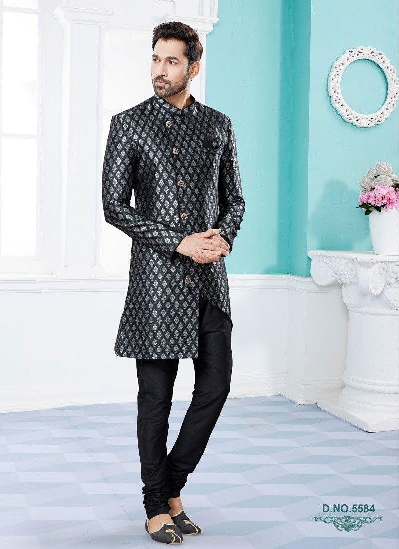 Black Silver Colour Vol 14 Party Wear Mens Sherwani Wholesale Shop In Surat 5584