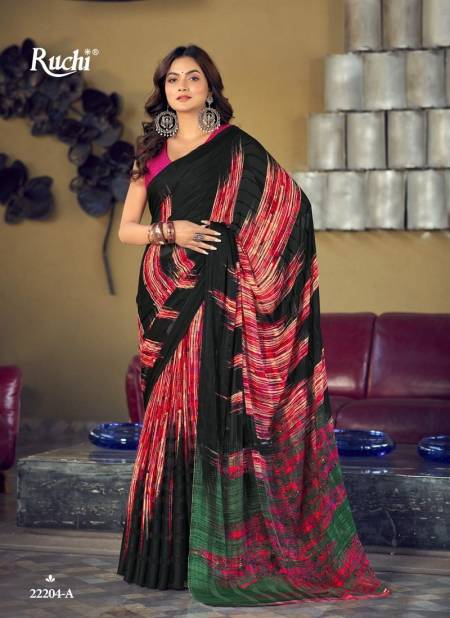 Black Vartika Silk Black Special By Ruchi Satin Silk Designer Saree Catalog 22204 A