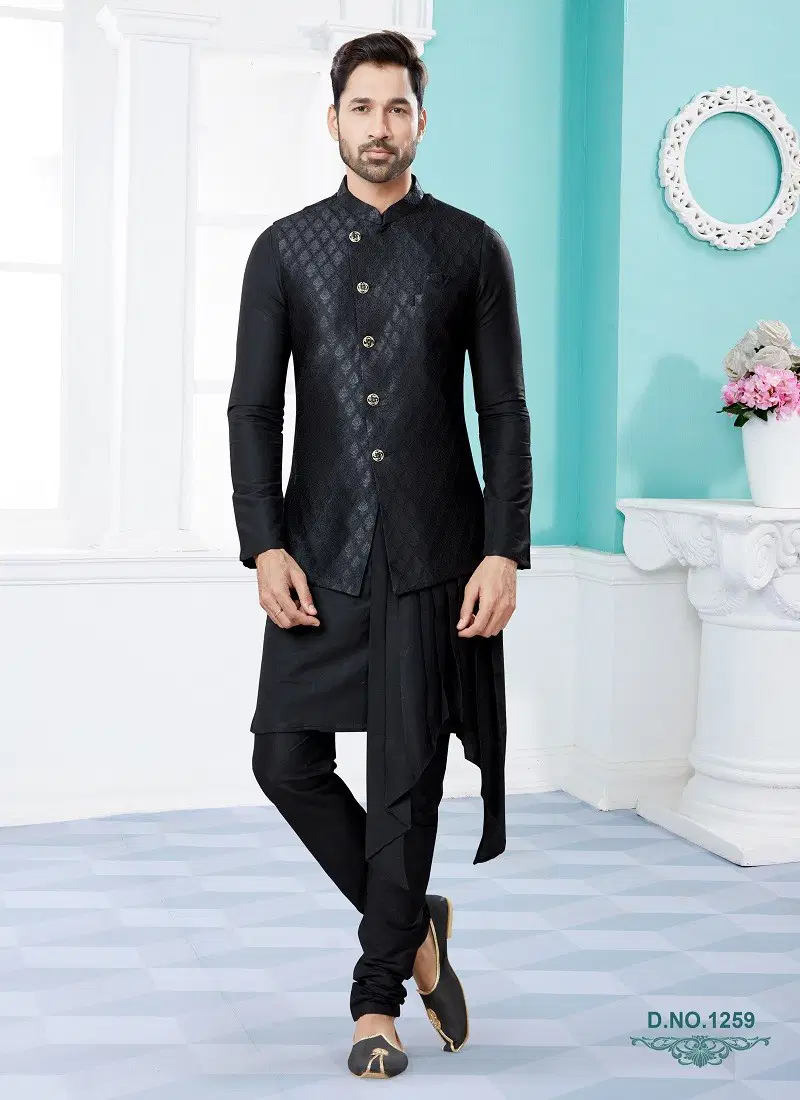 Black Vol 15 Party Wear Mens Modi Jacket Kurta Pajama Online Wholesale 1259