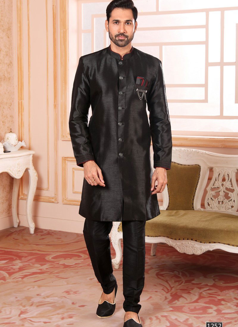 Black Wedding Wear Mens Wholesale Indo Western Catalog 1252