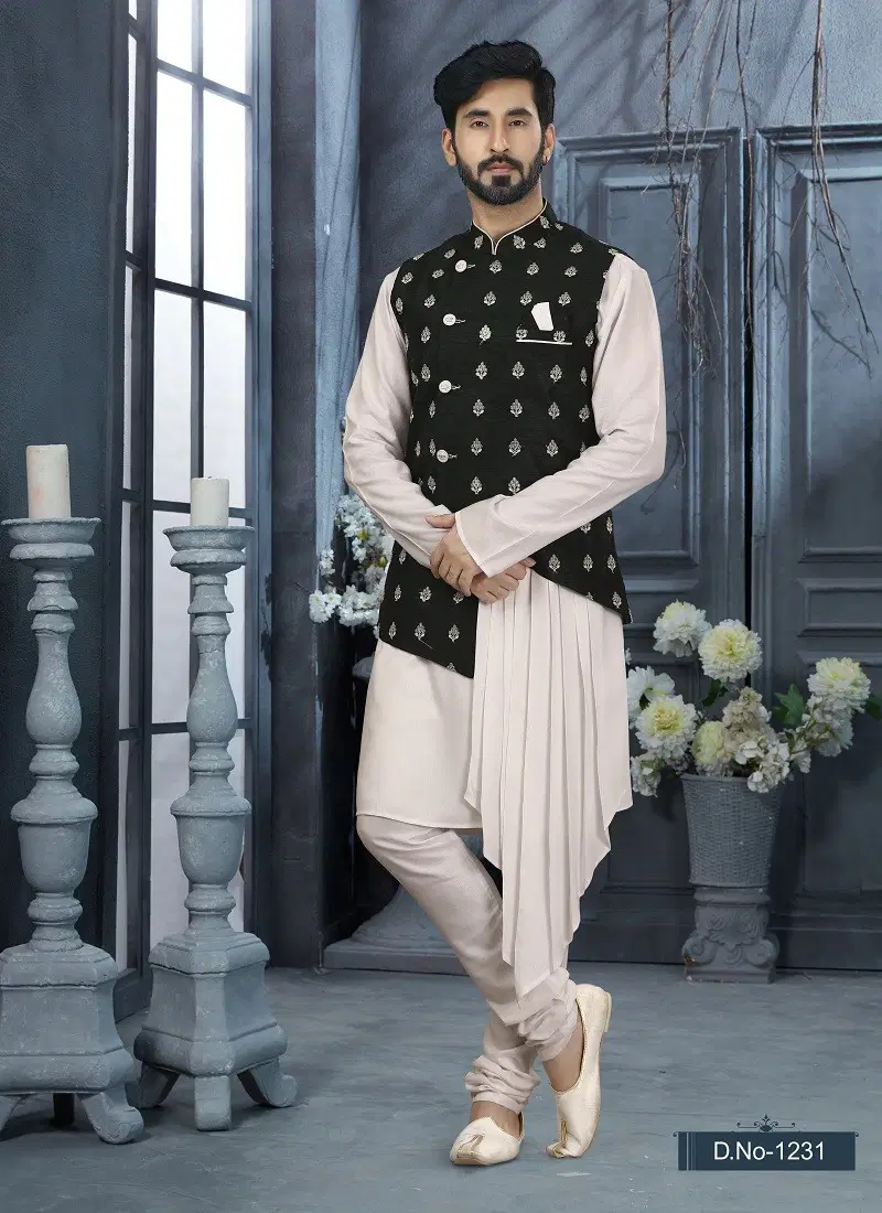 Black White Colour Vol 11 Function Wear Mens Modi Jacket Kurta Pajama Wholesale Online 1231