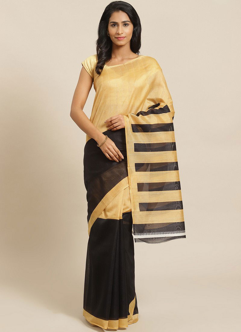 Black and Gold Pinted Bhagalpuri Saree 48