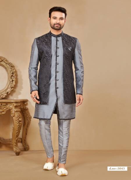 Black and Gray Colour Party wear Exclusive Indo Western Mens wear Catalog 3043