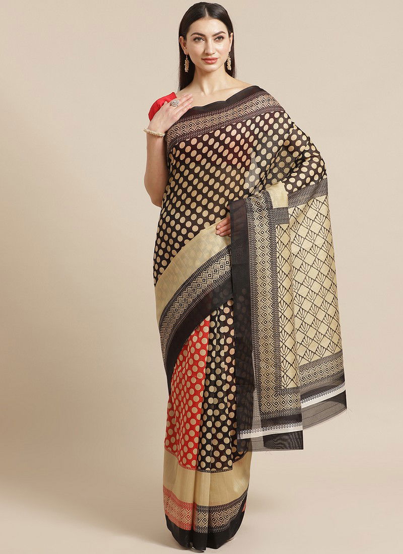 Black and Red Bhagalpuri Saree 22